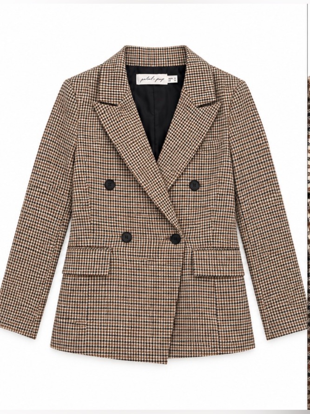 Petal & Pup Women's Double-Breasted Houndstooth Blazer in Brown